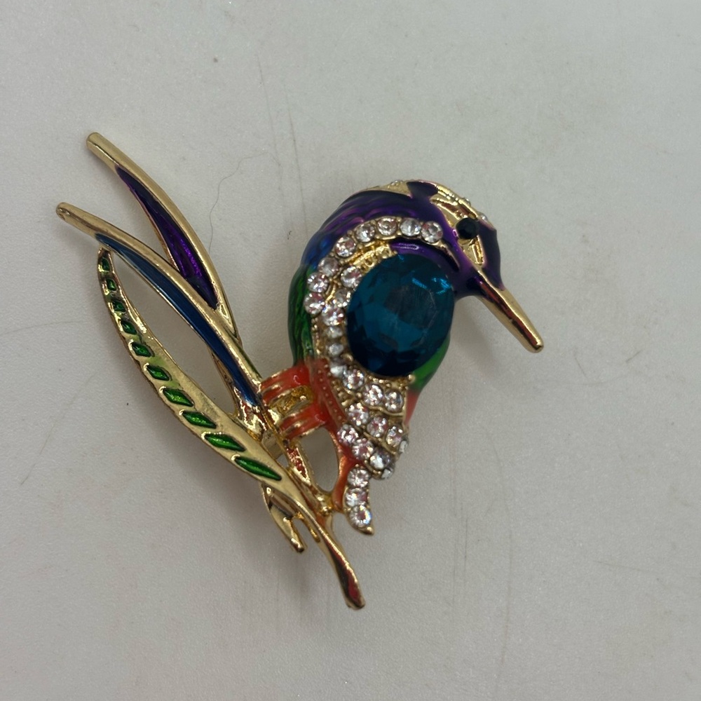 Colorful Bird Brooch with Rhinestones - Picture 2 of 6